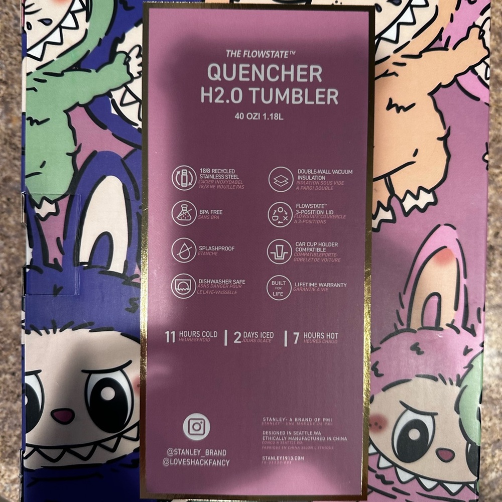 Stanley Quencher H2.0 Tumbler Labubu with Pink and Cream Design - Picture 11 of 11